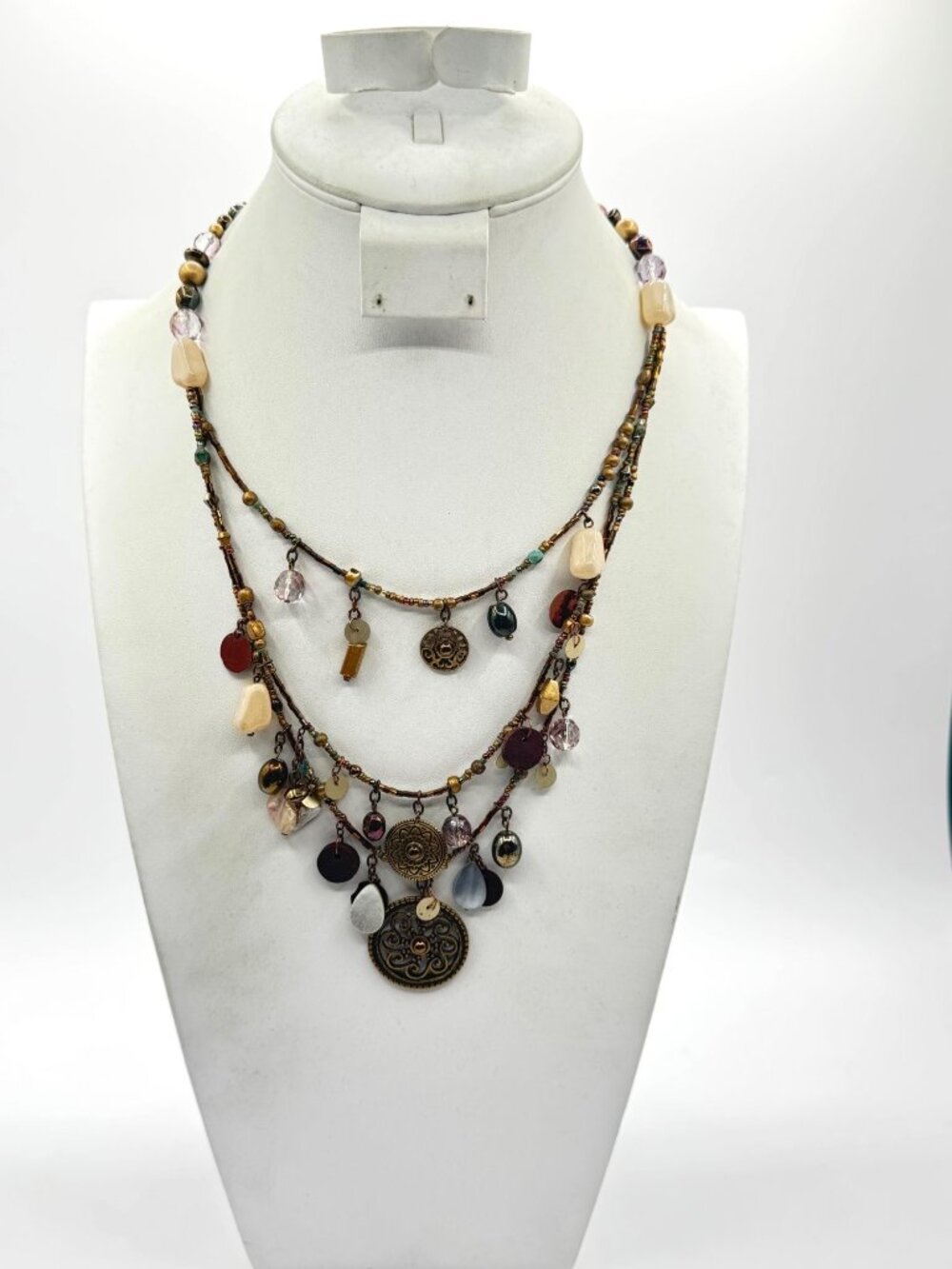 Chico's Bohemian Multi-Strand With Dangle Charms Necklace